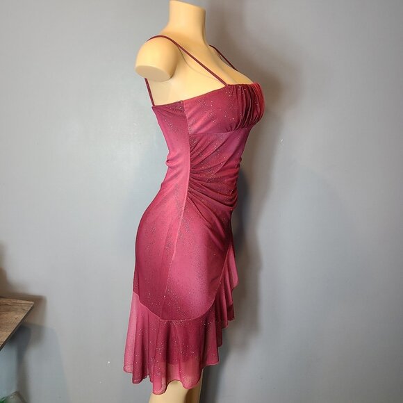 Vtg 90s Y2K Taboo Pink Glitter Asymmetrical Fairy Babydoll Dress Size M Ruched - Picture 10 of 10